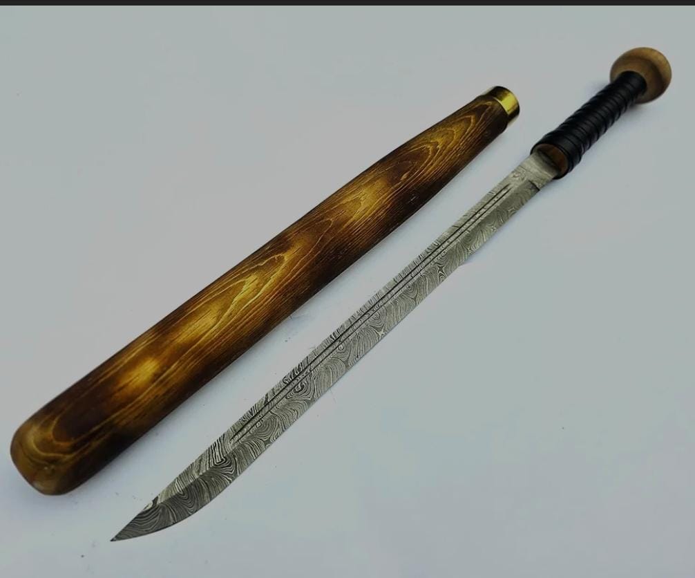 29 inch Damascus steel baseball bat scabbard sword with patterned blade