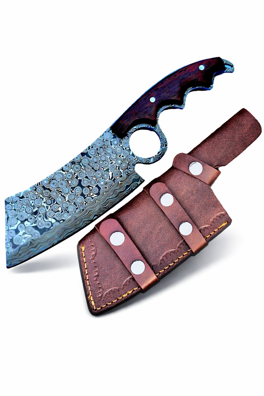 12 inch Damascus steel raindrop pattern knife with dark Wenge wood handle